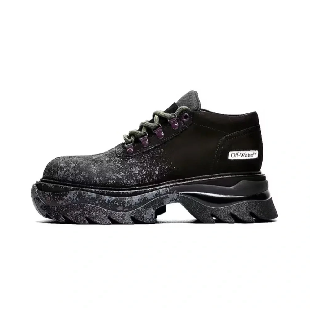Off-White Ridged Chunky Lug Sole Paint Splatter Sneakers 44 Mens 11 Black Grey